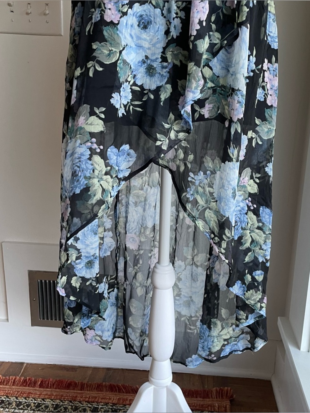Abercrombie & Fitch Black Floral Chiffon Ruffle High-Low Hemline Sundress XS - Picture 10 of 15